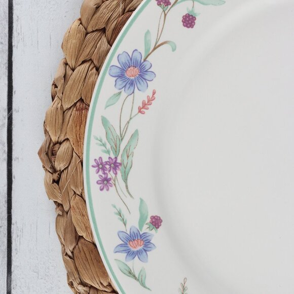 Vintage Oneida Ava Dinner Plate 11"in, Blue & Purple Flowers, Green Band - Picture 3 of 5